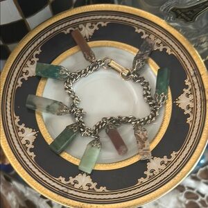 Vintage Natural Polished Stone Bar Bracelet